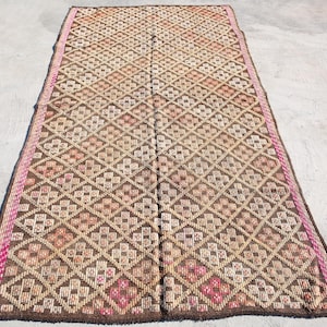 5x9 ECLECTIC VINTAGE KILIM Rug, Pastel Tones Kilim Rug, Wool Handmade Kilim Rug, 5x9 Area Rug, Shade Of Brown Red Kilim, 5x9 Rug, Bohemian