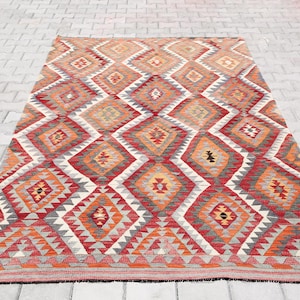 5x9 Rugs, 5x9 Kilim Rug, Orientel Kilim Rug, Rustic Primitive Styles, Wool Area Rug, Vintage Rug 5x9, Soft Wool Rug, 5x9 Area Rug, Antique