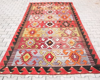 RED KİLİM RUG,5'1x10'8 Ft,Turkish Rug,Vintage Rug,Anatolian Kilim,Overdyed,Anatolian Rug,Rug,Area Rug,Unique Rug,Handknotted Rug, K-1065