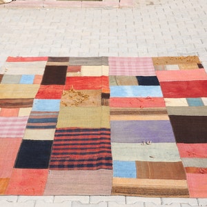 Kilim Patchwork Rug,Wool Kilim Rug,Area Rug,6'2x8'1'' Ft,Vintage Rug,Kilim Rug,Bohemian Kilim Rug,Boho Rug,Wool Rug, Boho Decor,Kilim,KP-136 image 2