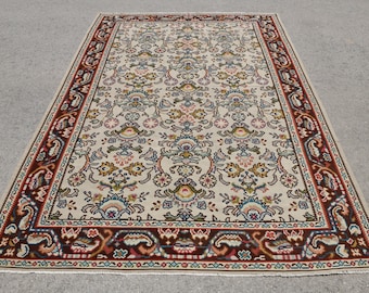6x9 TURKISH VINTAGE KILIM Rug, 6x9, Handmade Bohemian Rug, 6x9 Kilim Rug, Red Distressed Beige, 6x9 Area Rug, Turkish Kilim, Oversize Kilim
