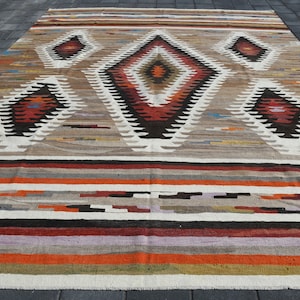11x14 Rug, 11x14 Kilim Rug, 11x14 OVERSIZE PERSIAN KILIM Rug, 11x14, Large Handwoven Kilim, Light Brown & Dark Red Kilim, Rug For Bedroom