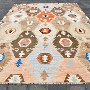 Tapis kilim persan oversize 10 x 13, grand tapis, tapis 10 x 13, tapis en laine fait main, tapis kilim orange et marron, tapis kilim 10 x 13, style bohème