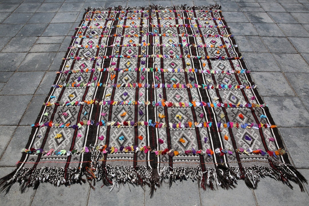 5x7 Area Rug, 5x7 EARTH VINTAGE KILIM Rug, 5x7 Turkish Kilim Rug, Wool