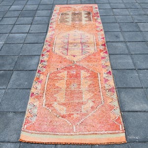 3x10 Soft Pastel VINTAGE RUNNER RUG, 3x10 Vintage Runner, 3x10 Rug, Handmade Wool Rug, 3x10 Runner Rug, Orange & Pink Rug, Rug For Hallway