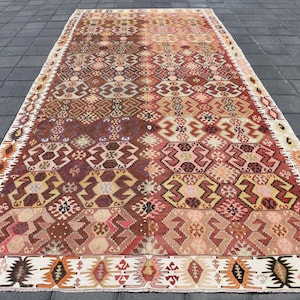 Alfombra Kilim turca vintage de 18x33 cm, Kilim oriental de 18x33 cm, Kilim Oushak de lana hecho a mano, Kilim persa oriental, Kilim marrón rojizo
