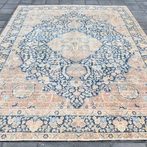 8x10 Area Rug, 8x10 Oriental & Heriz Oversize Persian Rug, 8x10, Large Area Rug, 8x10 Rugs, Wool Handmade Persian, Shades Of Navy Blue Rug