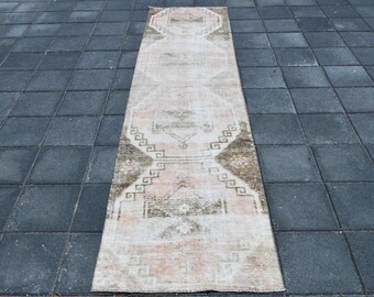 2x10 Turkish Runner, 2x10 TURKISH VINTAGE RUNNER Rug, 2x10 Rug, Handmade Wool Rug, 2x10 Runner Rug, Brown Beige Vintage Runner, Gift Rugs