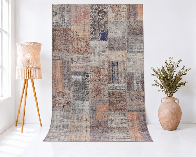 Large Patchwork Rugs 6x8 Turkish Vintage Patchwork Rug, Soft Pastel Handmade Wool Durable ...