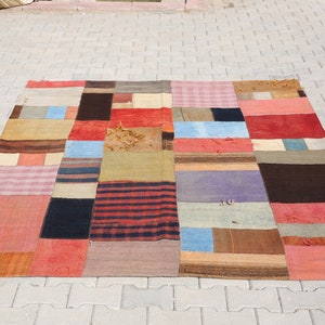 Kilim Patchwork Rug,Wool Kilim Rug,Area Rug,6'2x8'1'' Ft,Vintage Rug,Kilim Rug,Bohemian Kilim Rug,Boho Rug,Wool Rug, Boho Decor,Kilim,KP-136 image 4