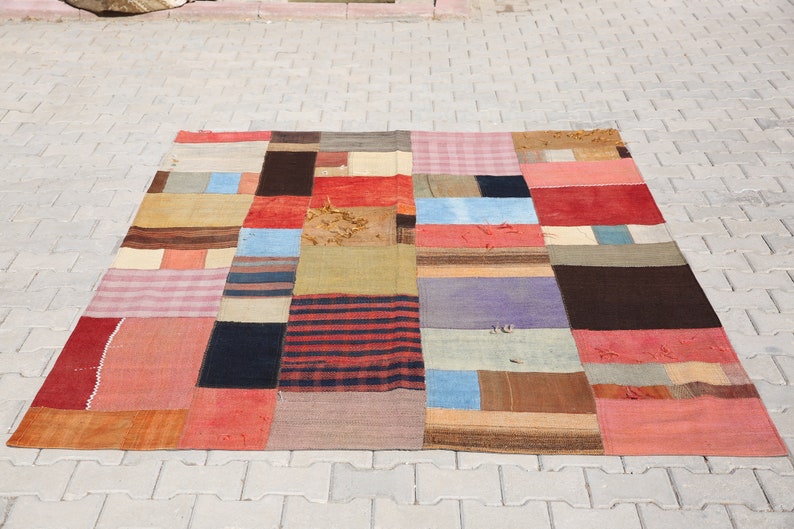 Kilim Patchwork Rug,Wool Kilim Rug,Area Rug,6'2x8'1'' Ft,Vintage Rug,Kilim Rug,Bohemian Kilim Rug,Boho Rug,Wool Rug, Boho Decor,Kilim,KP-136 image 4