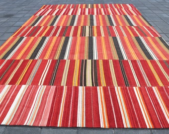 Striped Kilim Rug 9x12, Turkish Kilim Rug 9x12, Kilim Rug 9x12,  Handmade Kilim Rug, Rustic Kilim Rug, Area Rug 9x12, 9x12 Kilim Rug