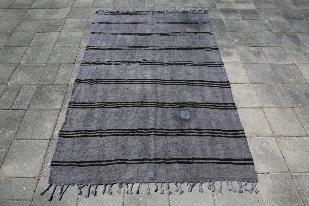 5x7 NEUTRAL VINTAGE HEMP Rug, Modern Striped Style Gray Blue Area Rugs