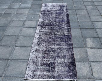 2 x 8 marineblauw TURKISH VINTAGE RUNNER-tapijt, 2 x 8 vintage loper, 2 x 8-tapijt, handgemaakt Oushak-tapijt, tinten zwartblauw, vloerkleed voor keukengang