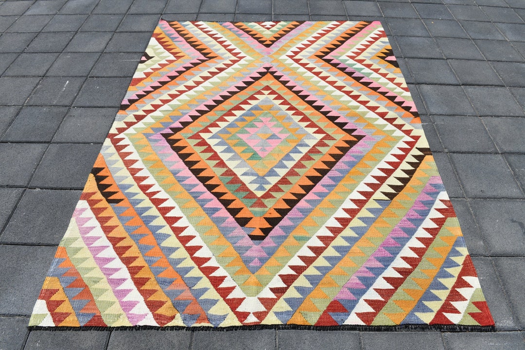 Area Rug 5x7, Vintage Kilim Rug 5x7, Kilim Rug 5x7, Handknotted Wool