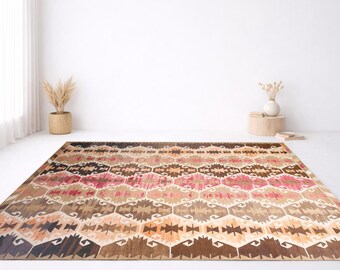 9x12 Red Brown OVERSIZE KILIM Rug, Large Area Rug, 9x12 Kilim Rug, Handmade Wool Jute Kilim, 9x12 Rug, Geometric Pattern, 9x12 Vintage Kilim