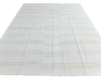 8x10 Oversize Hemp Kilim Rug: Large Area Rugs Cream White Carpet, Rugs For Bedroom