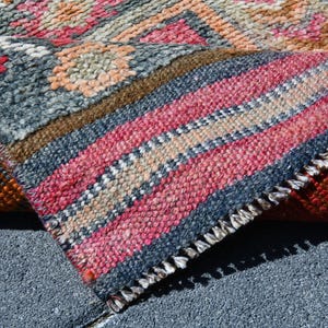 3x12 Runner Rug, 3x12 TURKISH VINTAGE RUNNER, 3x12, Handmade Oushak Rug, 3x12 Vintage Runner, Red & Pink Rug, Turkish Runner 3x12, Antique