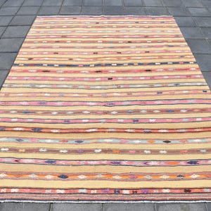 6x8 Turkish Vintage Kilim Rug, 6x8 Wool Kilim Rug, 6x8 Area Rug, Handmade Eclectic Rug, Striped Design Rug,6x8 Rug, Turkish Rug, Antique Rug