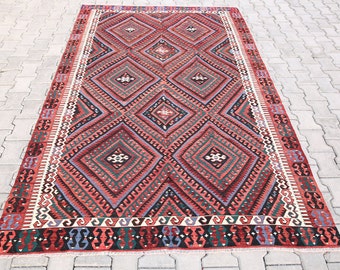 5'2x8'8Ft,DECORATİVE RUG,Turkish Kilim,268x160cm,Carpet Rug,Anatolia Rug,Turkish Rug,Living Room Rug,Carpet Rug,Bohemian Rug,Throw RugK-1162