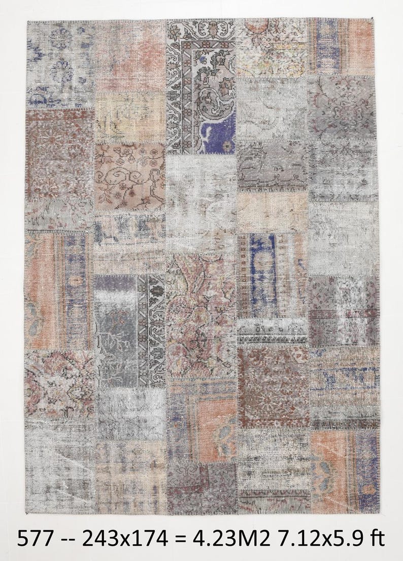 6x8 Turkish Vintage Patchwork Rug, Soft Pastel Handmade Wool Durable ...