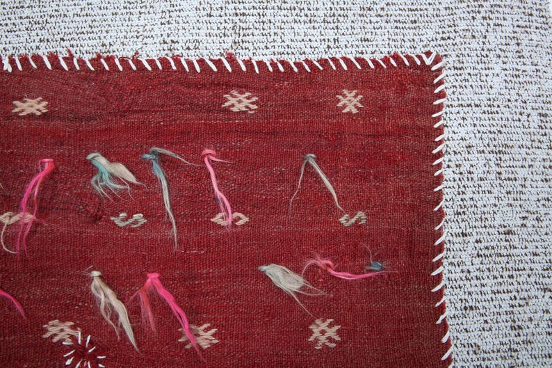 Vintage handgjord ullväggkonstmatta: Mid-Century Modern bild 10