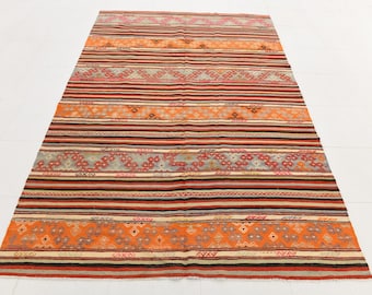 6x9 Rug, 6x9 Kilim Rug, 6x9 TURKEY VINTAGE KILIM Rug, 6x9 Vintage Kilim Rug Handmade Oushak Red 6x9 Area Rug  Brown & Orange Rug Living Room