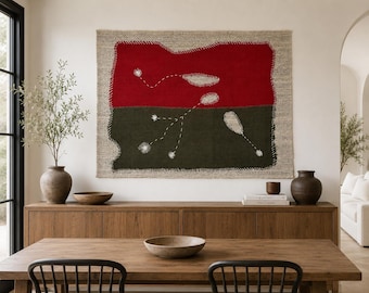 Vintage Anatolian Wool jute Tapestry Rug: Wall Art, 3'6x4'1Ft