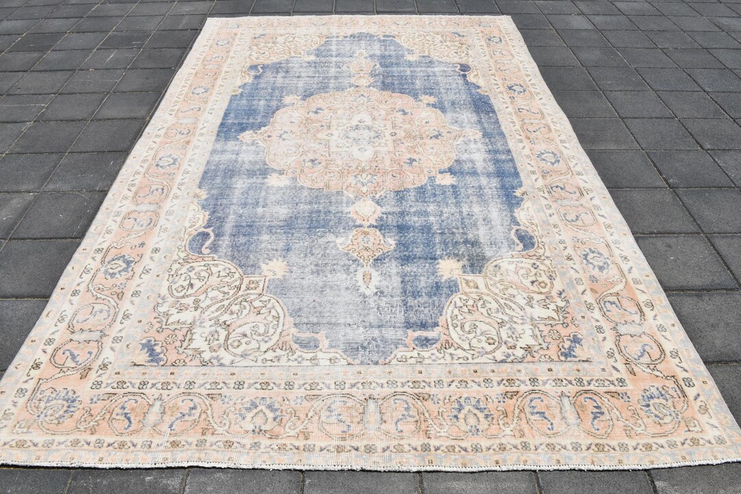 7x11 Blue Cream TURKISH VINTAGE Rug, Oversize Vintage Rug, Large Area ...