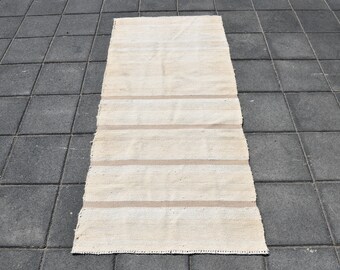 2x5 TURKISH VINTAGE HEMP Rug, Hemp Runner, Cream & Beige Neutral Hemp, Handmade Natural Turkey, Farmhouse Decor, Short Narrow Boho Hemp Rugs