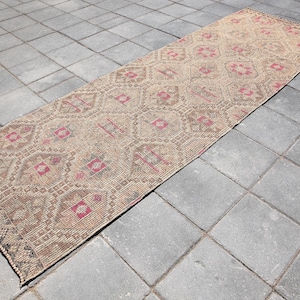 3x9 Red & Pink Turkish Kilim Rug, Vintage Kilim Runner Rug 3x9 Persian Runner Wool Handmade Entry 3x9 Kilim Runner Long Hallway Stair Rugs