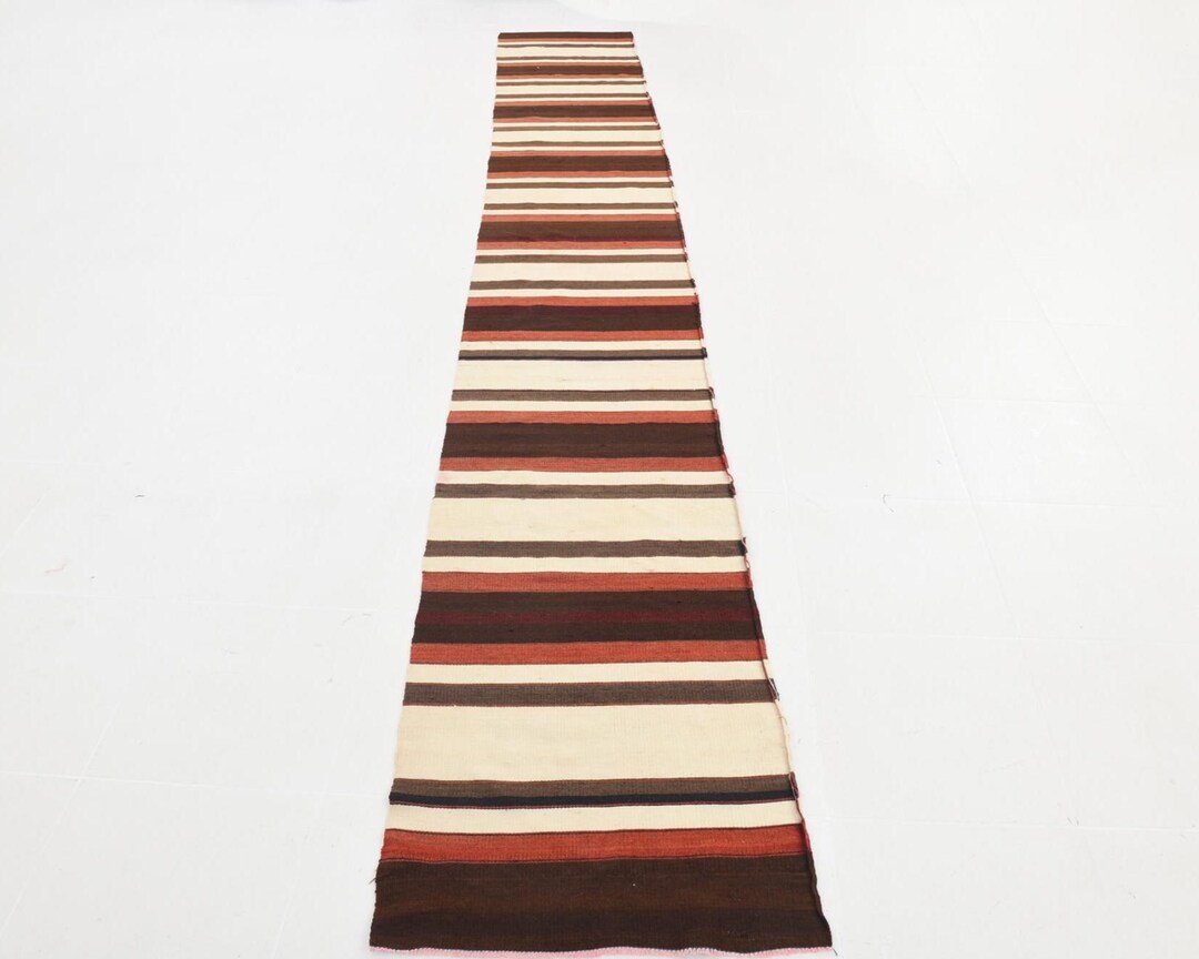 3x15 Long Stair Vintage Kilim Runner Rug: Shades of Red Brown Cream ...