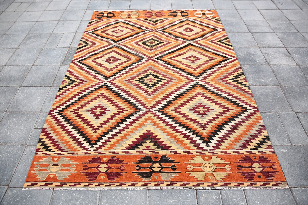 CORAL Kilim Turkish Rug Kilim Coral Patterned Overdye Rug Etsy