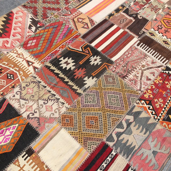 Turkish kilim rug,Handwoven kilim,Colorful Turkish rug,Handmade rug,Turkish kilim,Anatolian kilim,Eclectic Rug,7.0x10.1 Ft,Pink Rug,KP-116