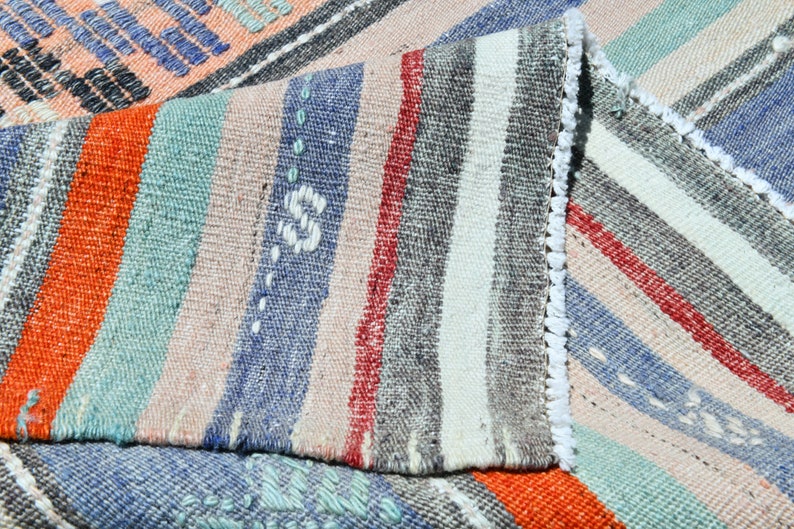6x12 Rugs, Kilim Rug 6x12, 6x12 VINTAGE LARGE KILIM Rug, 6x12, Kilim Area Rug, Wool Handknotted Rug, 6x12 Area Rug, Blue & Green Kilim, 60s image 10