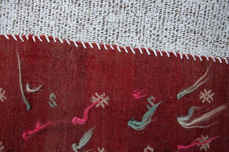 Vintage handgjord ullväggkonstmatta: Mid-Century Modern bild 16