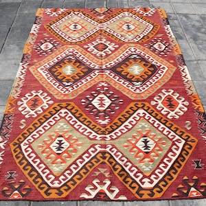 5&#39;6x7&#39;8 Ft,Hallway Kilim,Turkish Kilim Rug,Turkish Kilim,Rugs,Kilim Rug,Hand knotted Rug,Oushak Kilim,Wool Kilim RUG,Weave Kilim Rugs,K-1892