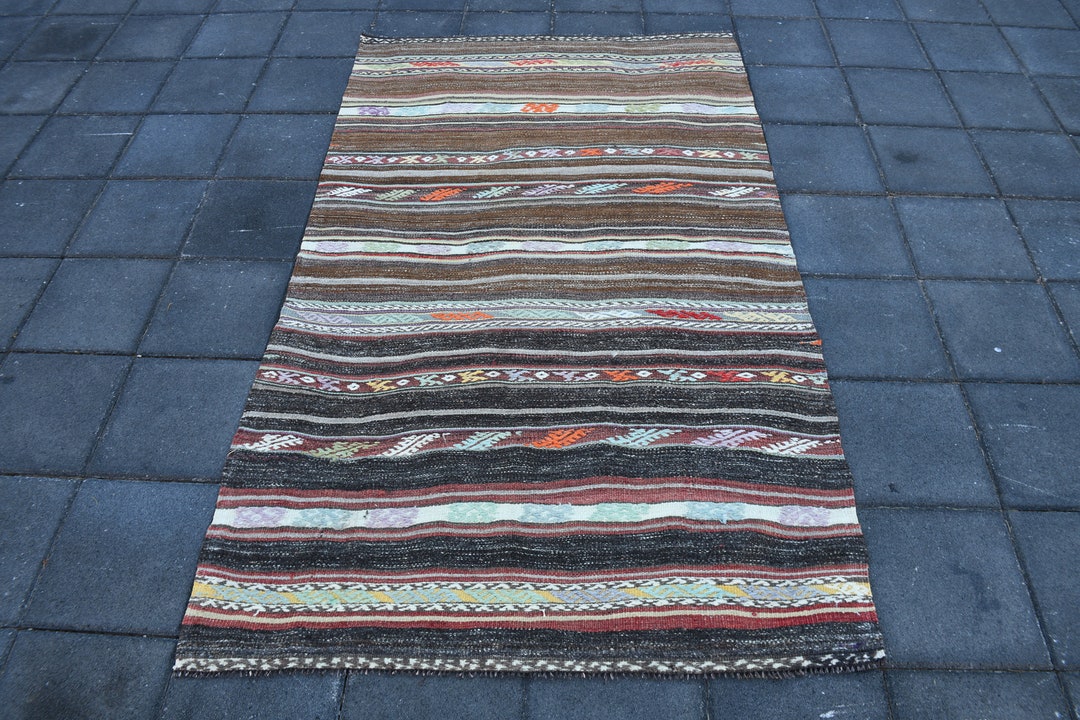 4x6 PASTEL BROWN KİLİM Rug, Turkish Kilim Rug, 4x6 Kilim Rug, Handmade