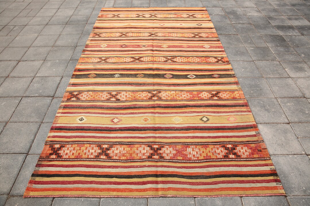 Scandanavian Wool Kilim Rug, 6x9 Bohemian Kilim Rug, Wool Kilim Rug