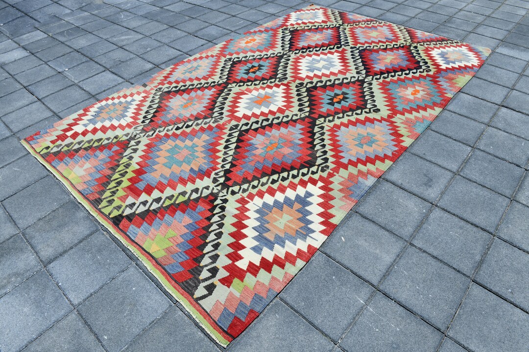 7x11 OVERSIZE VINTAGE KILIM Rug,oversize Kilim Rug,7x11 Kilim Rug,large ...