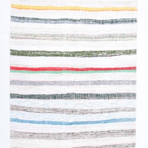 Vintage Striped Turkish Kilim Rug 5x8, 1960s Wool Carpet, Multicolor ...