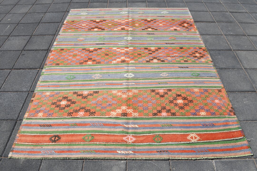 6x7 Rug 6x7 FADED GREEN KILIM Rug Vintage Kilim Rug Wool Etsy