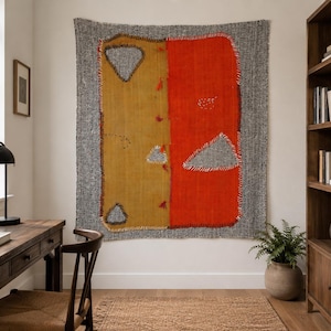 Large Vintage Kilim Wall Hanging, Woven Tapestry, 3'6x3'10Ft
