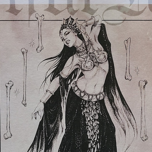 Fünf Zauberstäbe - Tarot Karte - Königin Akasha - 13x18 Kunstdruck - Gothic - Vampir