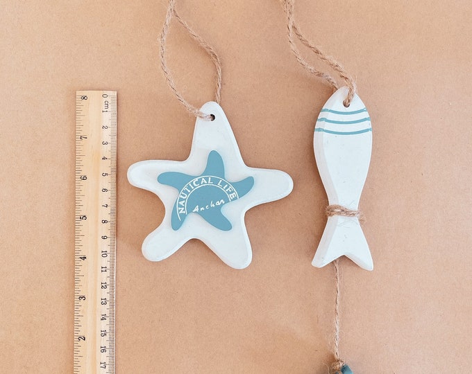 Coastal Charm Wooden Starfish and Fish Decor Set