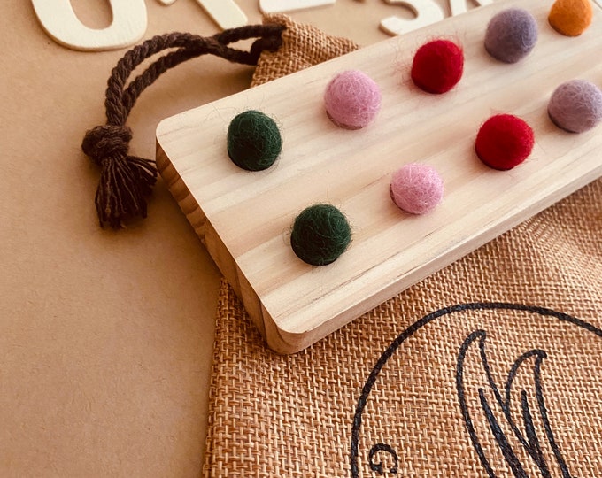 TENS Board with 10 Mini Feltballs and Wooden Numbers | 100% NZ wool | Educational Toy | Learn to Count | Playtime with Numbers