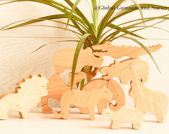 Wooden African Animals, 10 piece Set