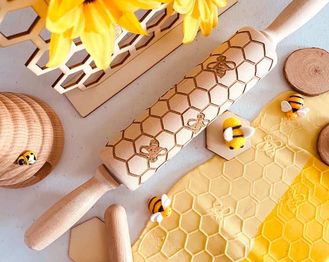 HONEYCOMB & BEES – Embossing wooden rolling pin | Honey Bee | Cookies