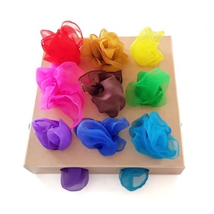 Sensory Scarves 70 x 70 cm | Play Silks | Rainbow Scarfs | Set of 6  | Scarf