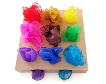 Sensory Scarves 70 x 70 cm | Play Silks | Rainbow Scarfs | Set of 6  | Scarf | Vibrant and Colorful